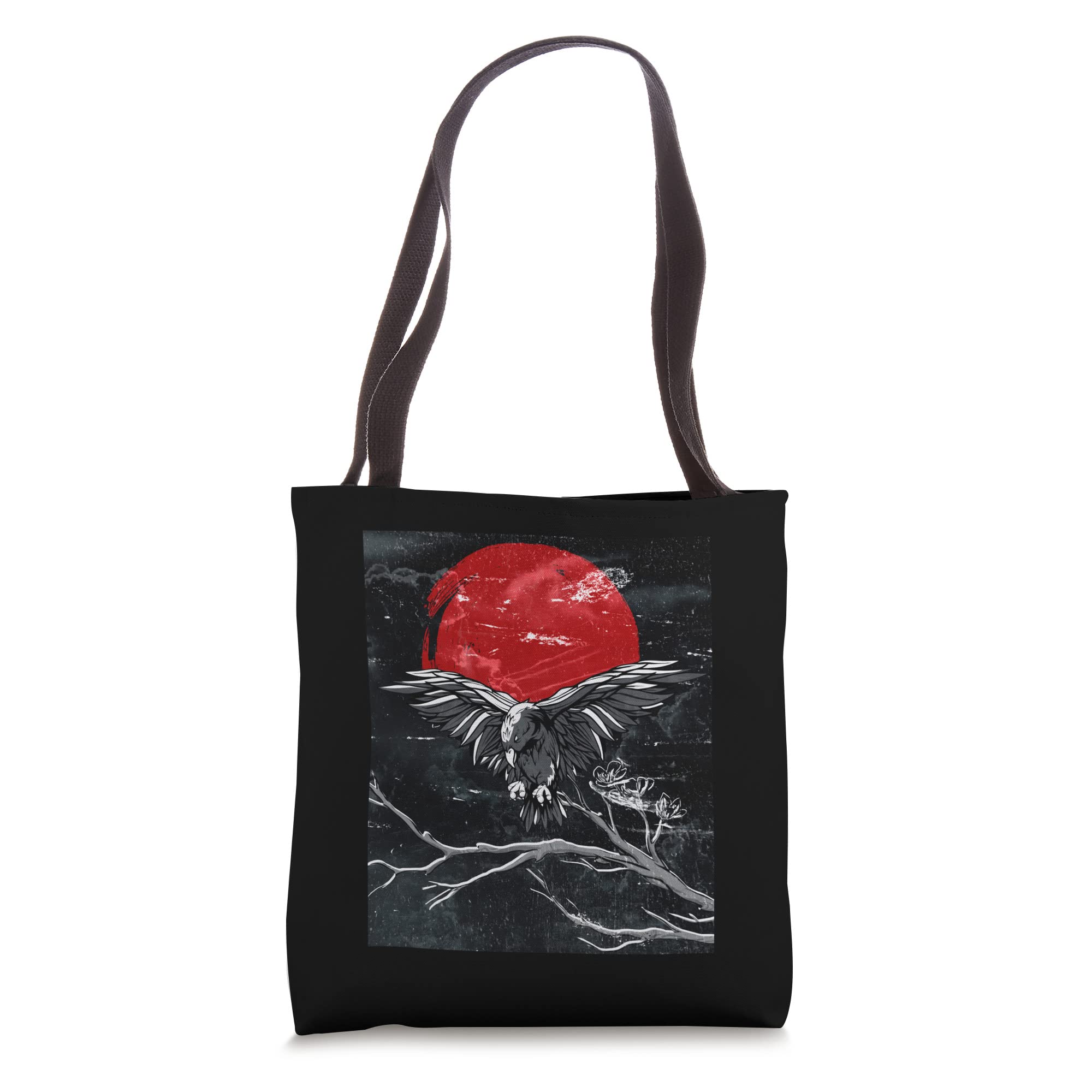 Red Moon Raven Japanese Black Crow Tote Bag