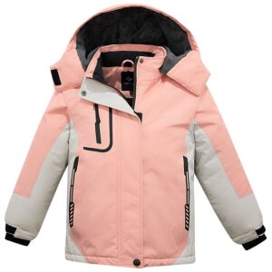 farvalue girls waterproof ski jacket windproof winter coat warm snow coat outdoor raincoats with removable hood pink 8