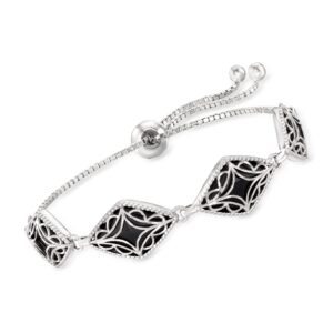 ross-simons black onyx bolo bracelet in sterling silver