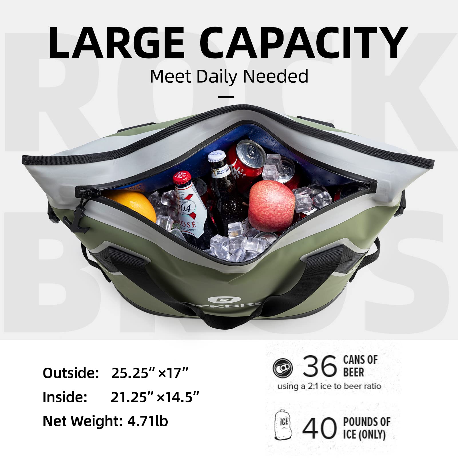 ROCKBROS Soft Cooler Insulated Leak Proof Cooler Bag Portable 36 Can Large Soft Sided Coolers Waterproof Insulated Pack Cooler for Travel, Beach, Camping, Picnic, Lunch, Fishing, Floating, Party, Work