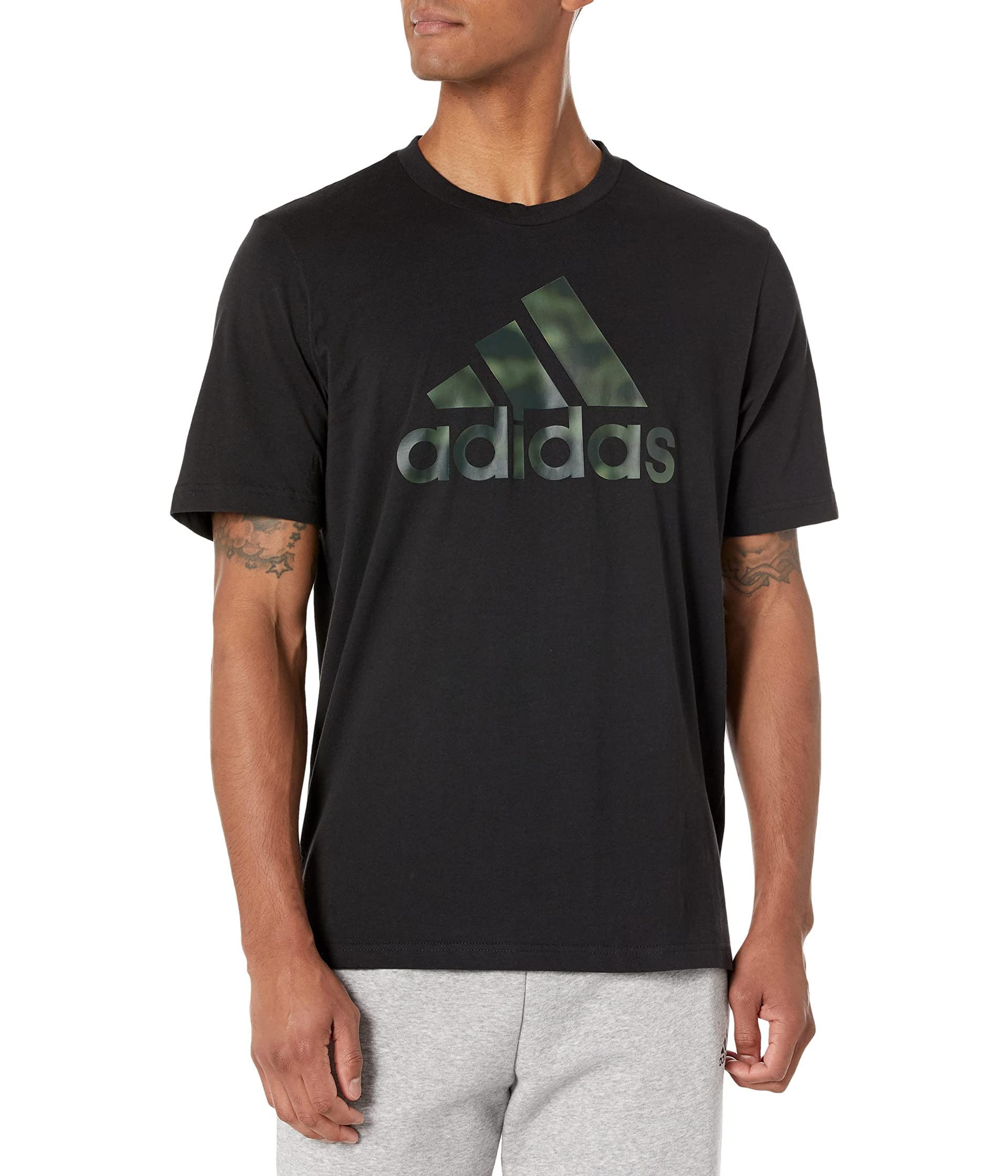 adidas Men's Essentials Camouflage Printed Tee, Black, Large