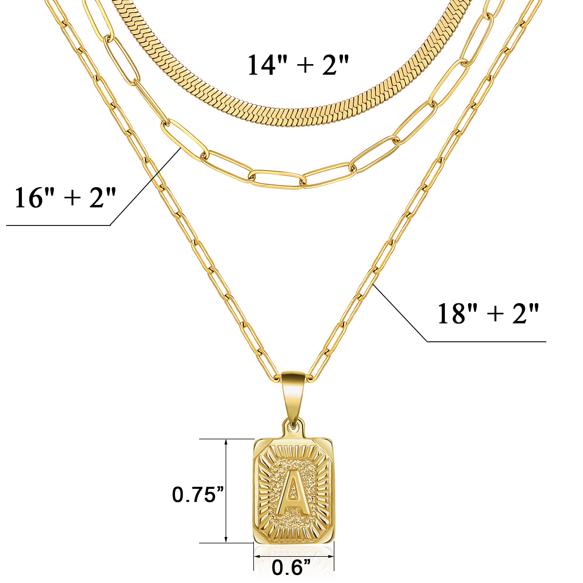 JoycuFF Layered Necklaces for Women, Initial 18K Gold Plated Paperclip Necklaces Herringbone Chain Simple Cute Letter Pendent Gold Initial Necklaces A