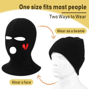 3-Hole Knitted Full Face Cover Ski Mask 2 Pcs Balaclava Knitted Three Hole Mask Beanie Winter for Outdoor Activities (Black, Smile Style)