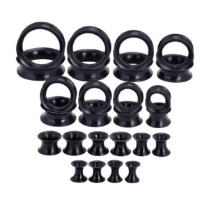 derala silicone ear tunnels 26pcs flexible double flared ear gauges soft ear stretching kit piercing 8g-1 inch, black