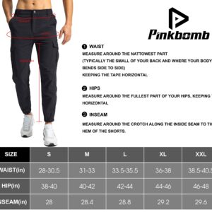 Pinkbomb Men's Hiking Cargo Pants with 7 Pockets Slim Fit Stretch Joggers Golf Cargo Work Pants for Men(Black,M)