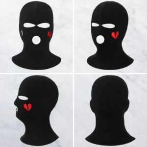 3-Hole Knitted Full Face Cover Ski Mask 2 Pcs Balaclava Knitted Three Hole Mask Beanie Winter for Outdoor Activities (Black, Smile Style)