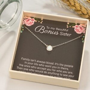 RareLove Sister in Law Christmas Gifts,Gifts for Sister in Law,To My Bonus Sister 925 Sterling Silver White Opal Necklace for Unbiological Sister Gift,Wedding,Thank You,Bridesmaid,Bridal Shower Gift