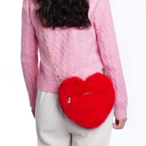 Miayon Heart Shaped Faux Fur Purse Fluffy Crossbody Bag Chain Shoulder Bag Cute Clutch Halloween Christmas Valentine for Women and Girls (Red)