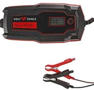 VoltForce 10A Battery Charger and Maintainer: Fully Automatic 6V and 12V Automotive Battery Charger for Cars, Motorcycle, ATVs, and More - Smart Battery Chargers VF-1004