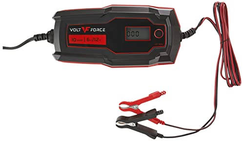 VoltForce 10A Battery Charger and Maintainer: Fully Automatic 6V and 12V Automotive Battery Charger for Cars, Motorcycle, ATVs, and More - Smart Battery Chargers VF-1004