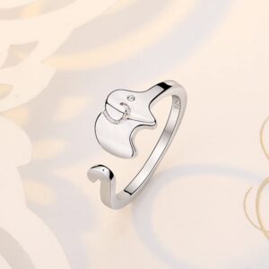 Cute Elephant Open Promise Statement Rings for Women Girls Minimalist Lovely Animal Eternity Engagement Ring Finger Band Fashion Jewelry Adjustable