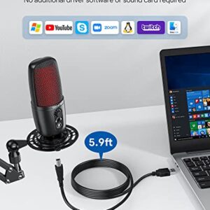 TECURS USB Microphone Condenser, PC Microphone Kit for Computer, Streaming Mic with Adjustable Boom Arm, Gaming,Microphone for Podcast, Twitch, YouTube, PS4, PS5