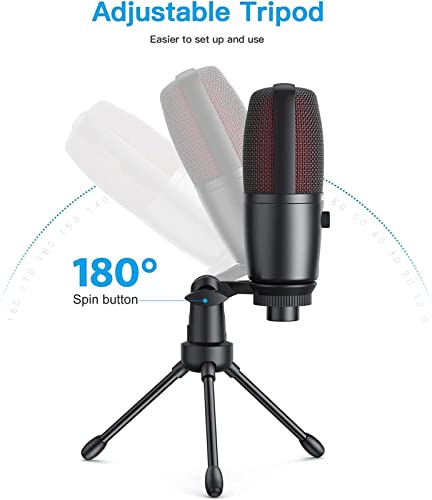 TECURS USB Microphone Condenser, PC Microphone Kit for Computer, Streaming Mic with Adjustable Boom Arm, Gaming,Microphone for Podcast, Twitch, YouTube, PS4, PS5