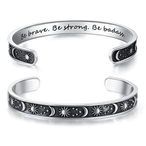 TONY & SANDY Friend Gifts for Women Be Brave Be Strong Be Badass Bracelet Inspirational Birthday Stocking Stuffers Adults Daughter Granddaughter Motivational Anxiety Sober Sun Moon Jewelry