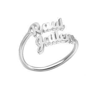 RMREWY 925 Sterling Silver Double Name Ring Personalized Name Ring Adjustable Name Ring Custom Mother Day Jewelry Birthday Gift for Women Mom, Size 5-12