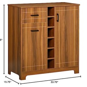 HOMCOM Retro Wine Cabinet for 6 Bottles, Wine Rack Sideboard Serving Bar with Glass Holders and 1 Drawer, Brown