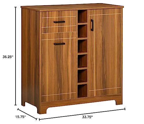 HOMCOM Retro Wine Cabinet for 6 Bottles, Wine Rack Sideboard Serving Bar with Glass Holders and 1 Drawer, Brown