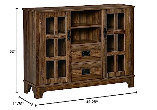 HOMCOM Sideboard Buffet Cabinet, Glass Door Kitchen Cabinet, Coffee Bar Cabinet with Storage Drawers & Adjustable Shelves for Living Room, Dark Walnut