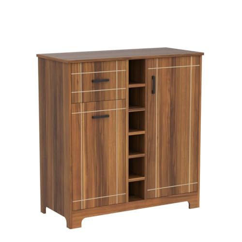 HOMCOM Retro Wine Cabinet for 6 Bottles, Wine Rack Sideboard Serving Bar with Glass Holders and 1 Drawer, Brown