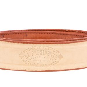 El Presidente Mens Cognac Ostrich Quill Print Leather Western Cowboy Belt Silver Buckle 34