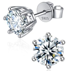 Moissanite Stud Earrings for Women Men, 1-6CT 6-Prong D Color Ideal Cut Lab Created Diamond Earrings with Certificate of Authenticity (3CT)