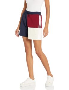 adidas women's essentials color block oversized shorts, ink/ecru tint/collegiate burgundy/white, medium