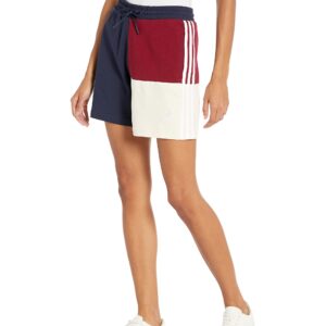 adidas Women's Essentials Color Block Oversized Shorts, Ink/Ecru Tint/Collegiate Burgundy/White, Medium