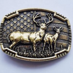 Longcreek Deer Belt Buckle for Men, Patriotic American flag Deer Belt Buckle, Elk Deer Belt Buckle, Norse Viking Deer Head Belt Buckle, Punk Deer Belt Buckle, Western Cowboy Belt Buckle(Gold)