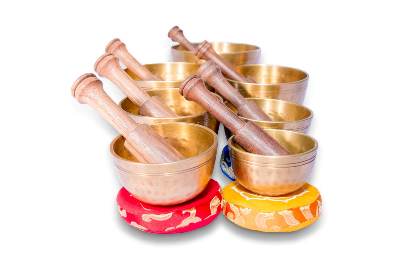 MASUM Tibetan Singing Bowl Set of 7, Authentic 7 metals for Yoga, Chakra healing, Deep Relaxation, Stress Relief and Mindfulness, Handmade in Nepal, comes w/ silk cushions an sticks MA-04