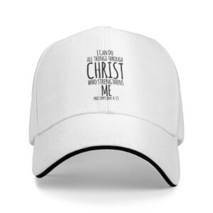 I Can Do All Things Through Christ, Christian God Baseball Caps Men Women Ball Hat Adjustable Trucker Hat White Cowboy Hat…