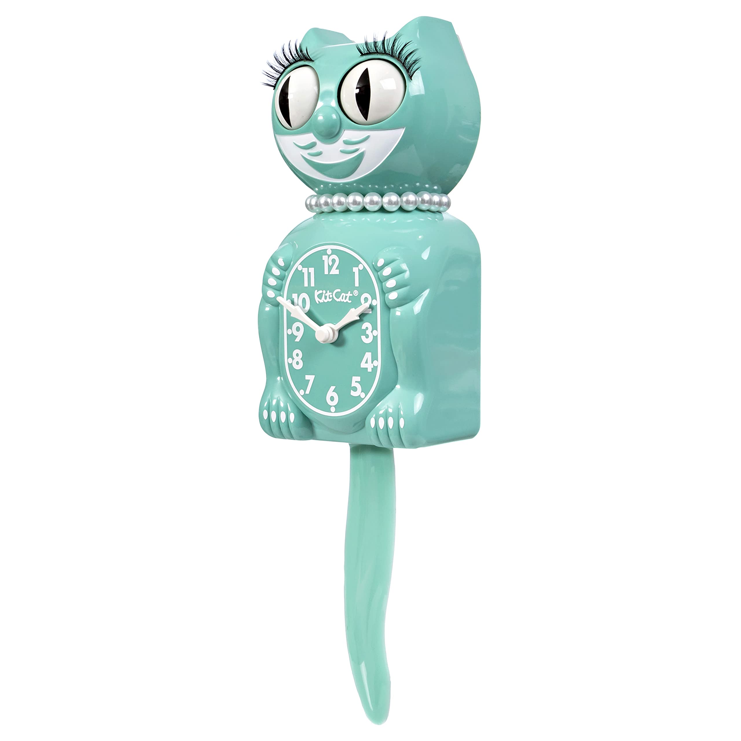 Kit-Cat Klock® Limited Edition Ocean Waves Lady with Pearl Necklace - Cat Clock with Moving Eyes and Tail, Battery Operated Wall Clock, Made in USA