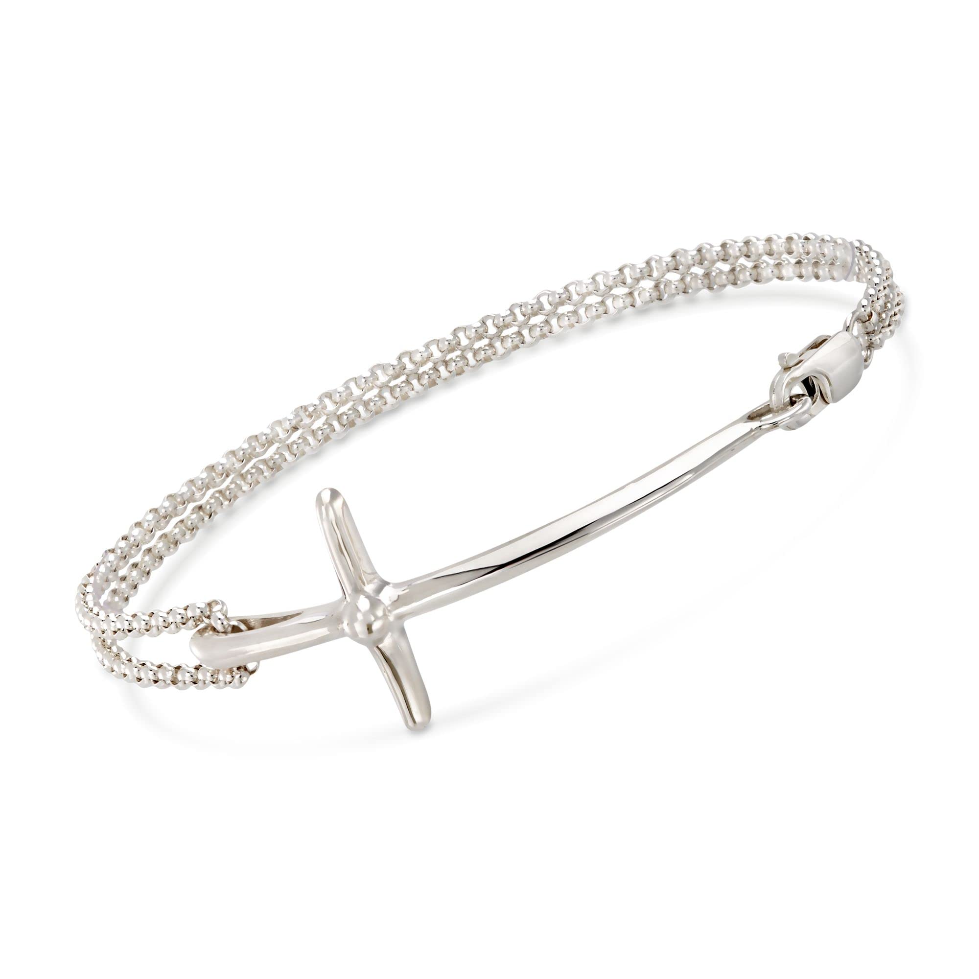 Zina Sterling Silver "Contemporary" Sideways Cross Bracelet. 7.5 inches