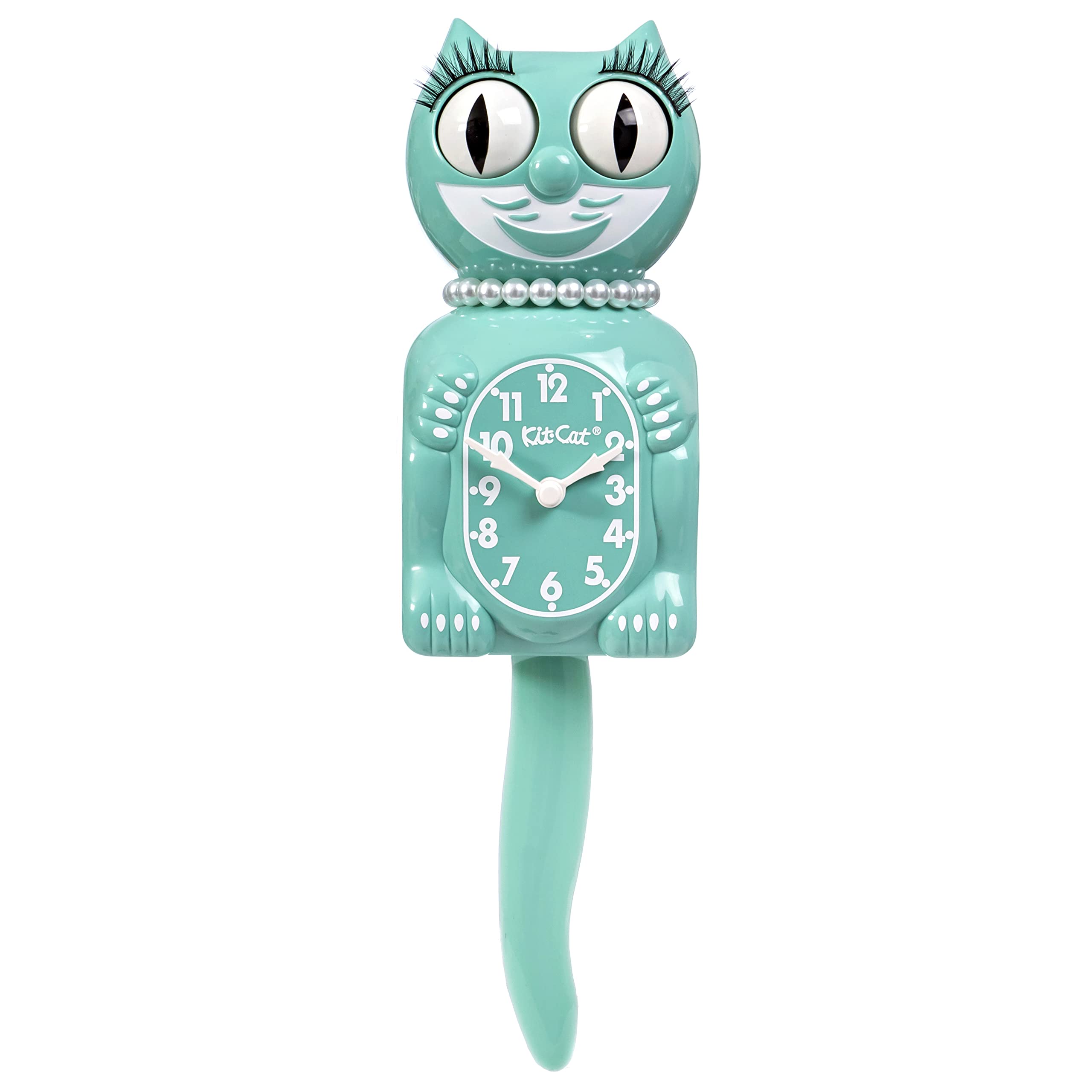 Kit-Cat Klock® Limited Edition Ocean Waves Lady with Pearl Necklace - Cat Clock with Moving Eyes and Tail, Battery Operated Wall Clock, Made in USA