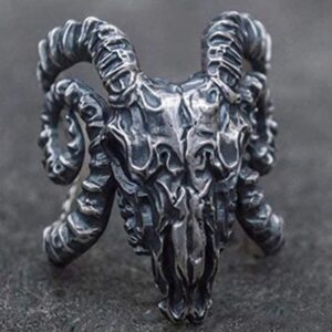 Goat Head Ring Black Phillip Horns Re-sizable Pentagram Lucifer Sigil Satanic Leviathan Vintage Baphomet Pentagram Satan Satanist Devil Halloween Witchcraft Sabrina Spell Goth Gothic (ReSizeHorns)