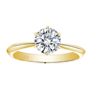 Blongme 1 Carat Moissanite Rings for Women Engagement Wedding band 925 Sterling Silver Round Solitaire Yellow Gold Size 7