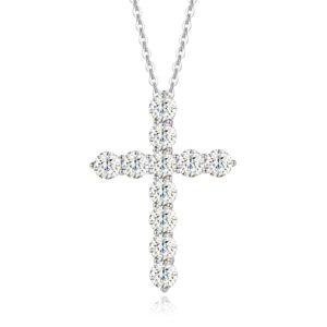 FANCIME 14K Solid White Gold 3 Prong Setting Cross Pendant Necklace with 1 Cttw Carat White Moissanite Gemstone Fine Delicate Jewelry Anniversary Christmas Gift Guide for Her Mom Women