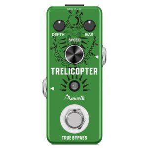 Amuzik Tremolo Guitar Effect Pedal Classic Trelicopter Effects Pedals Analog Tremolo Pedal for Electric Guitar True Bypass Mini Size