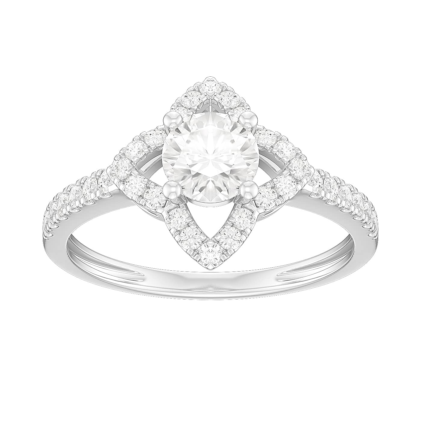 PRSTANI 14k White Gold Smooth Four-Point Star Halo 0.5ct Main Simulated Diamond Engagement Ring Promise Ring (9)