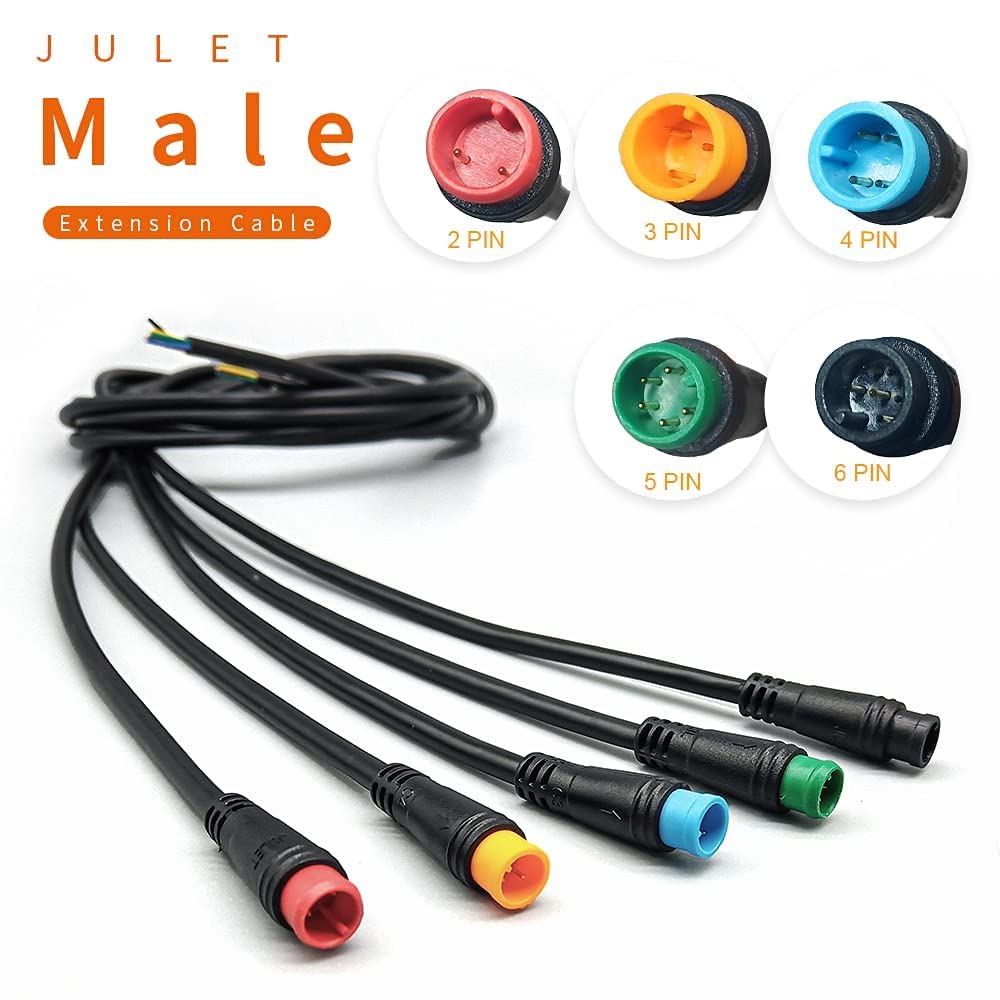 HUDAMZKY Ebike Cable Extension Julet Female Male 2 3 4 5 6 pin Ebike Extension Connector Waterproof Plug for Electric Bicycle Display Throttle PAS Ebike Parts Extend Cable… (2pin Male)