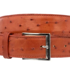 El Presidente Mens Cognac Ostrich Quill Print Leather Western Cowboy Belt Silver Buckle 34