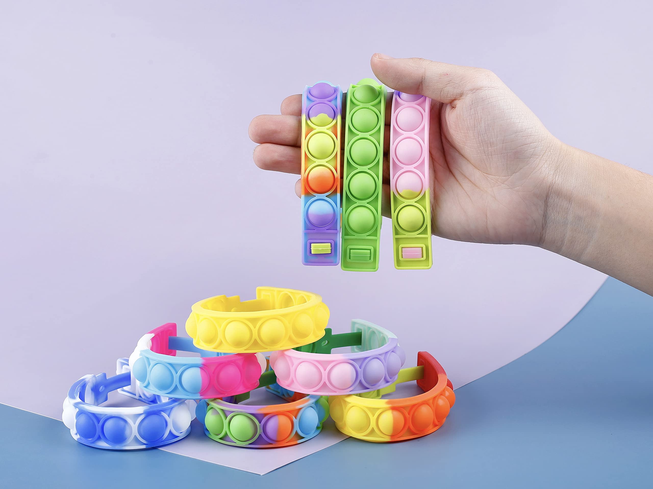 kapibarasensei 25PCS Push Pop Fidget Toy Fidget Bracelet, Durable and Adjustable, Multicolor Stress Relief Finger Press Bracelet for Kids and Adults ADHD ADD Autism