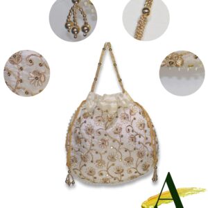 Stylish Aaribax Potli Bag: Large Indian Evening Handbag for Women, featuring Gold Clutch Purses with Handle, Perfect for Weddings & Parties