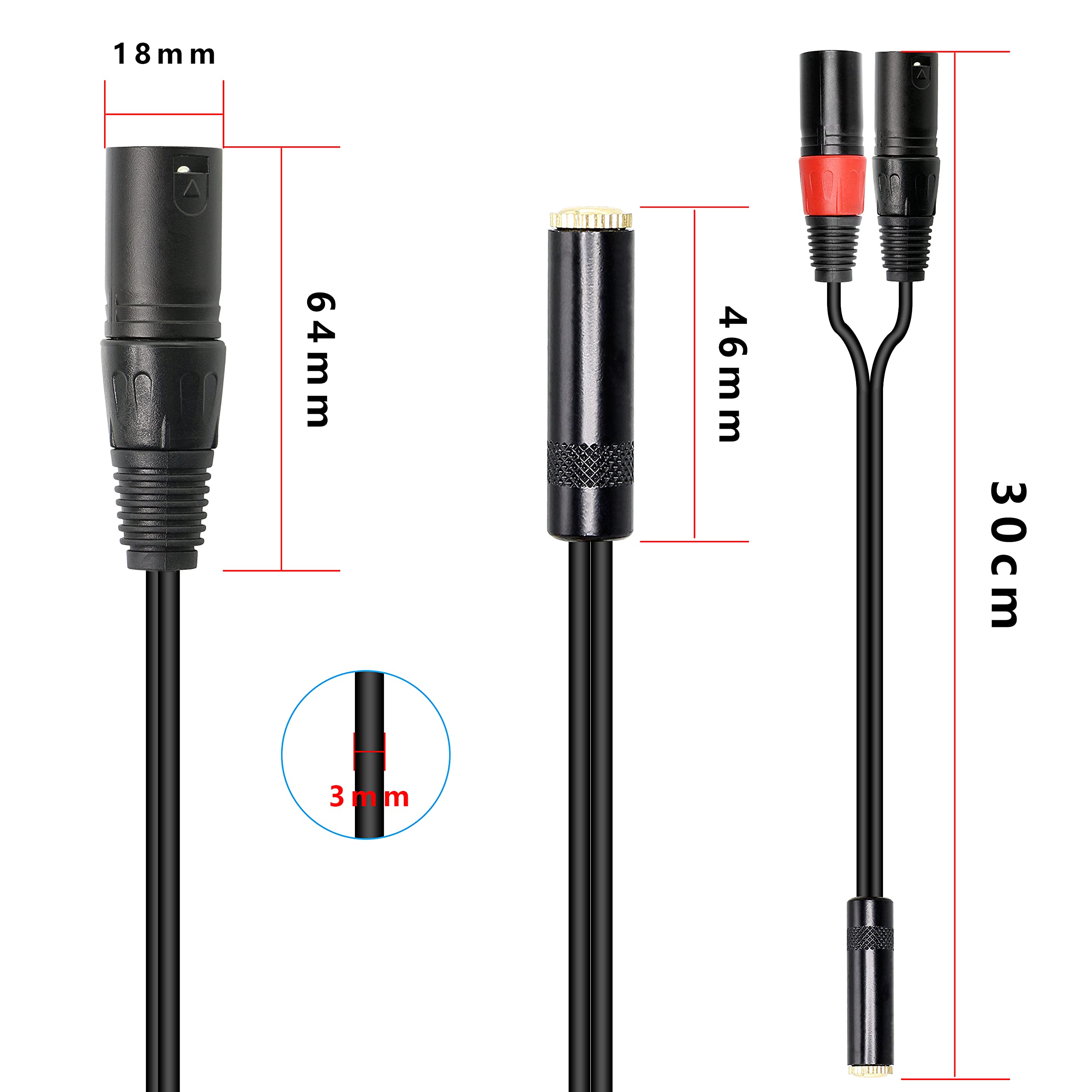 MEIRIYFA 3.5mm 1/8 to XLR Microphone Cable, Balanced Dual XLR Male to 3.5mm Female Stereo Cable Short Cord,3.5mm to 3pin XLR Y Microphone Cable (1 feet /30cm) (Dual XLR Male)