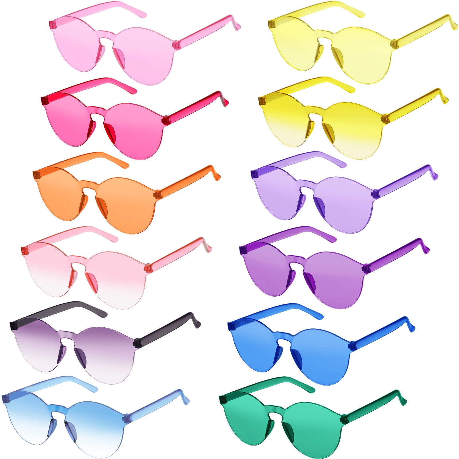 12 Pack Colored Glasses Round Rimless Sunglasses Transparent Candy Colored Sunglasses Tinted Eyewear Cool Sunglasses (Assorted Color)