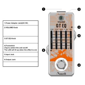 Amuzik EQ Pedal 5 Band Equalizer Effects Pedal Analog Graphic Equalization Guitar Effects Pedals ±18dB Range