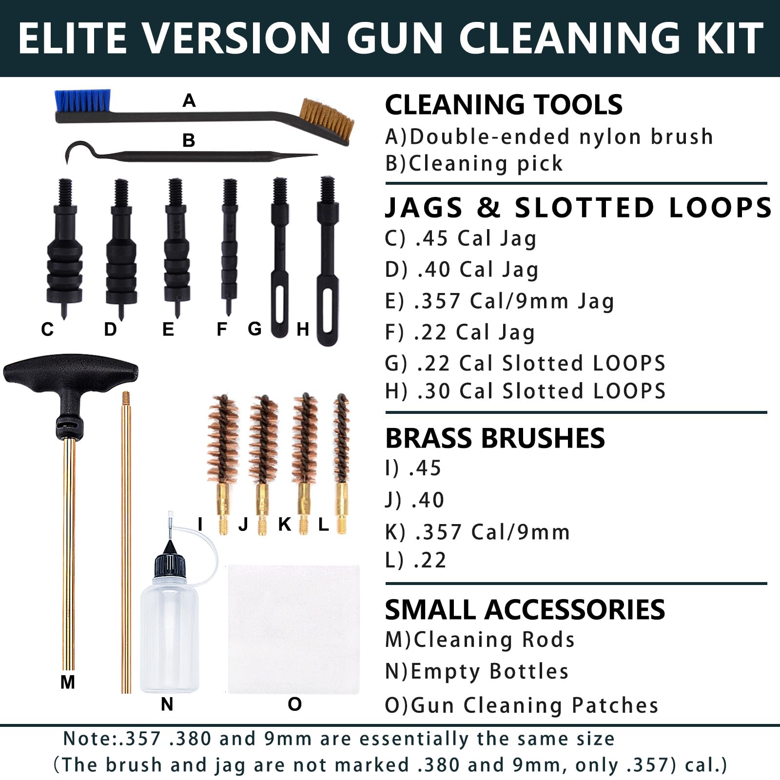 Raiseek Elite Version Pistol Cleaning Kit 9mm/.357.22.45.40 Caliber Gun Cleaning Kit and Handgun Cleaning Kit Portable Brass Brush with Case