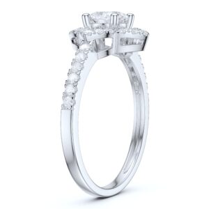 PRSTANI 14k White Gold Smooth Four-Point Star Halo 0.5ct Main Simulated Diamond Engagement Ring Promise Ring (9)