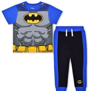 DC Comics Boys’ Batman and Superman T-Shirt and Jogger Set for Toddler and Little Kids – Blue/Navy or Grey/Blue/Black