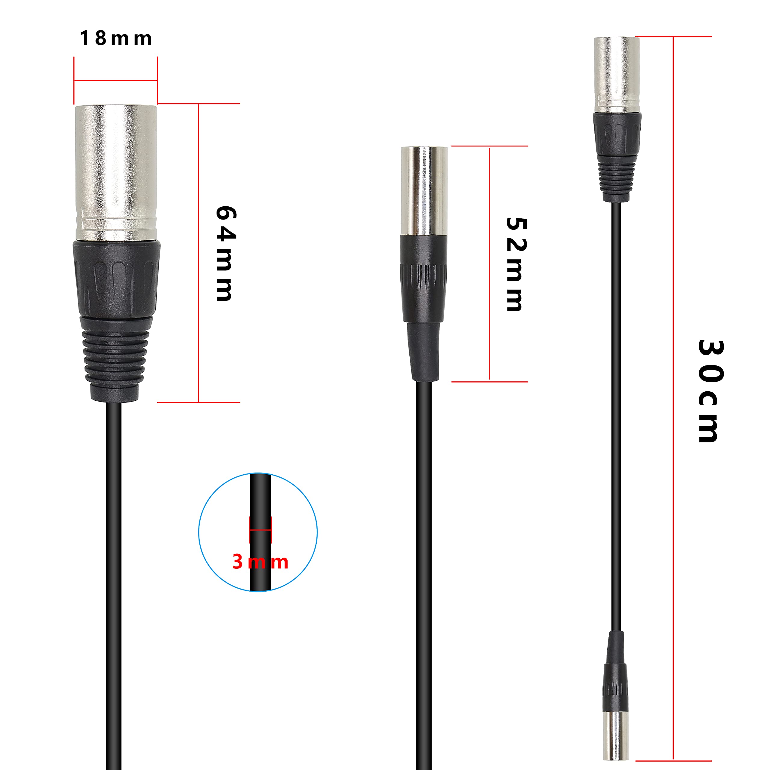 MEIRIYFA Mini XLR Male to XLR Male Microphone Cable,Mini XLR 3pin Male to 3pin XLR Card Nong Male Audio Cable for BMPCC 4K Camera Video Assist 4K Sharp 8K(1FT/0.3M)(XLR Male)