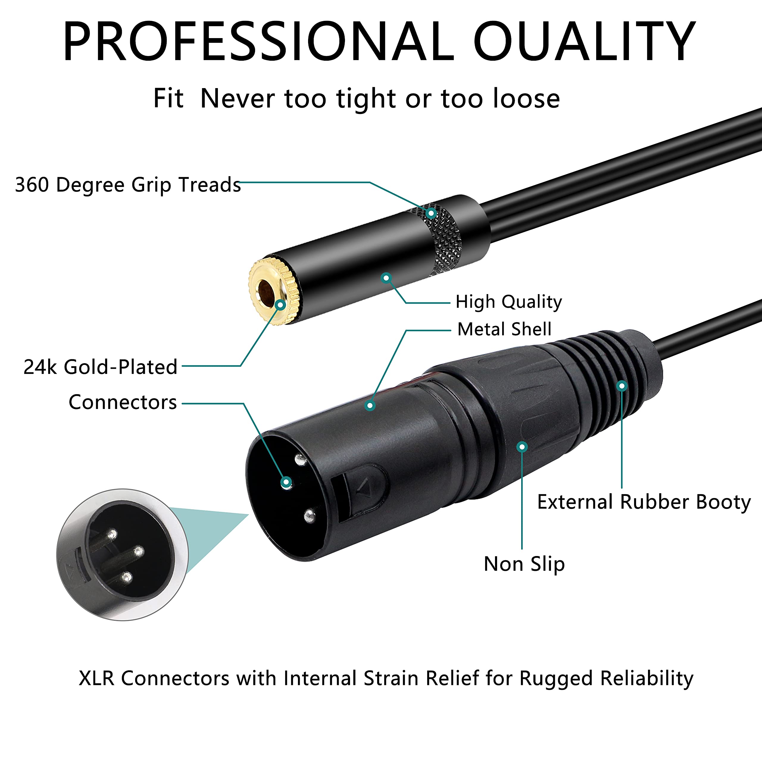 MEIRIYFA 3.5mm 1/8 to XLR Microphone Cable, Balanced Dual XLR Male to 3.5mm Female Stereo Cable Short Cord,3.5mm to 3pin XLR Y Microphone Cable (1 feet /30cm) (Dual XLR Male)